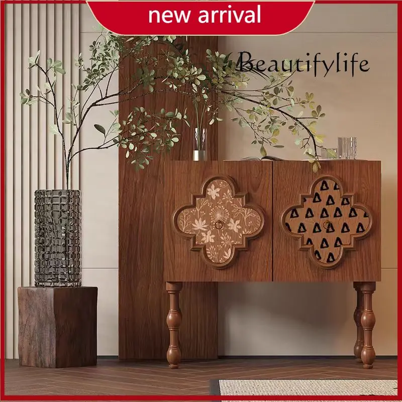 

Wi American medieval painted cabinet, storage cabinet, household living room against the wall, retro solid wood storage cabinet