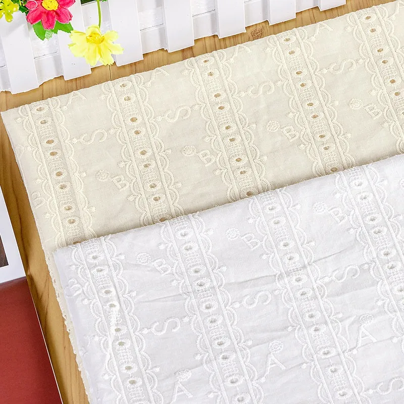 New Fashion Hollow Letter Cotton Embroidery Fabric Full Width Cotton Embroidery Hanfu Tablecloth Fabric