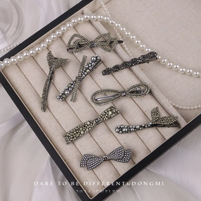 

Rhinestone spring clip, Japanese and Korean imitation pearl hairpin, new forehead broken hair, duck bill clip, side bangs clip