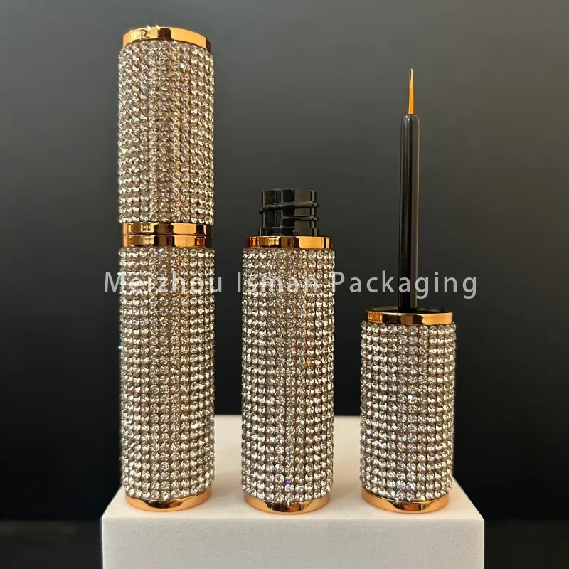 50Pcs New style empty round cosmetic bling gold diamond gel eyeliner bottle mascara container packaging tube with rhinestone