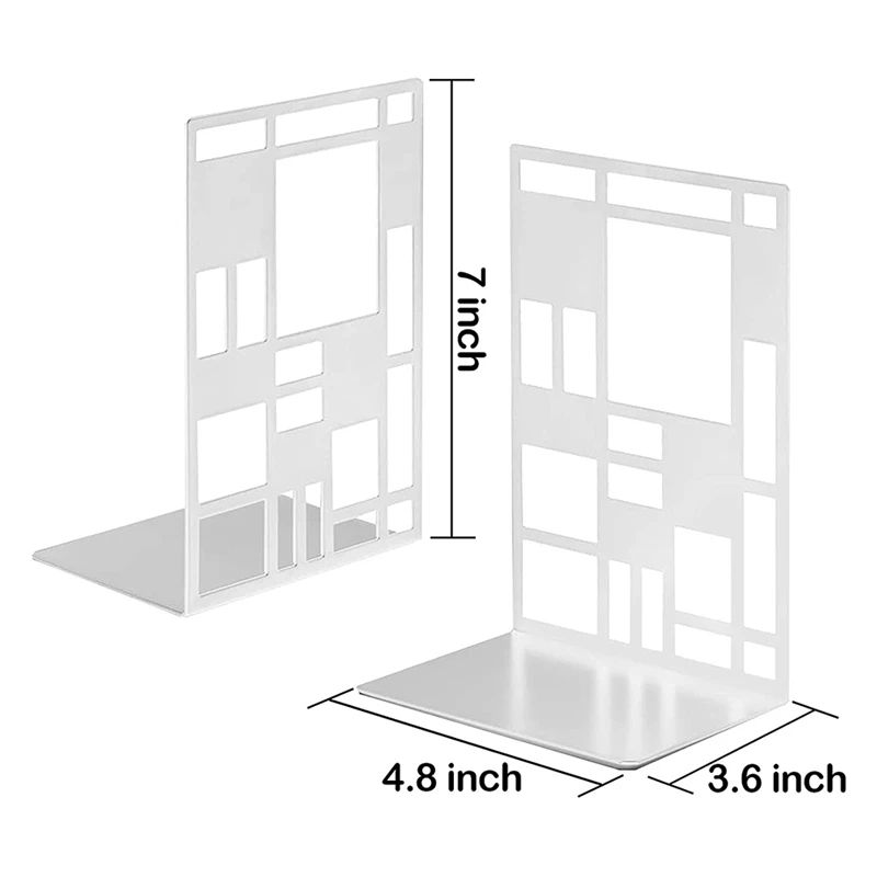 Metal Bookends,Heavy Duty Book Ends For Shelves With Felt Pads, Geometric Non-Skid Book Stoppers And Supports, 1 Pair