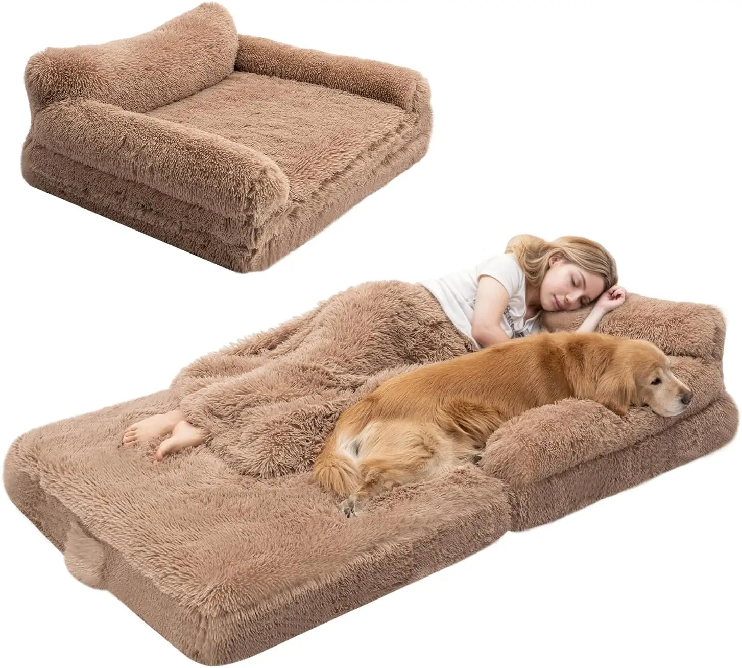 

Складная ортопедическая лежанка для крупных собак, мягкая, моющаяся, с пеной с эффектом памяти и водоотталкивающей подкладкой, коричневая, 72x44x10 дюймов