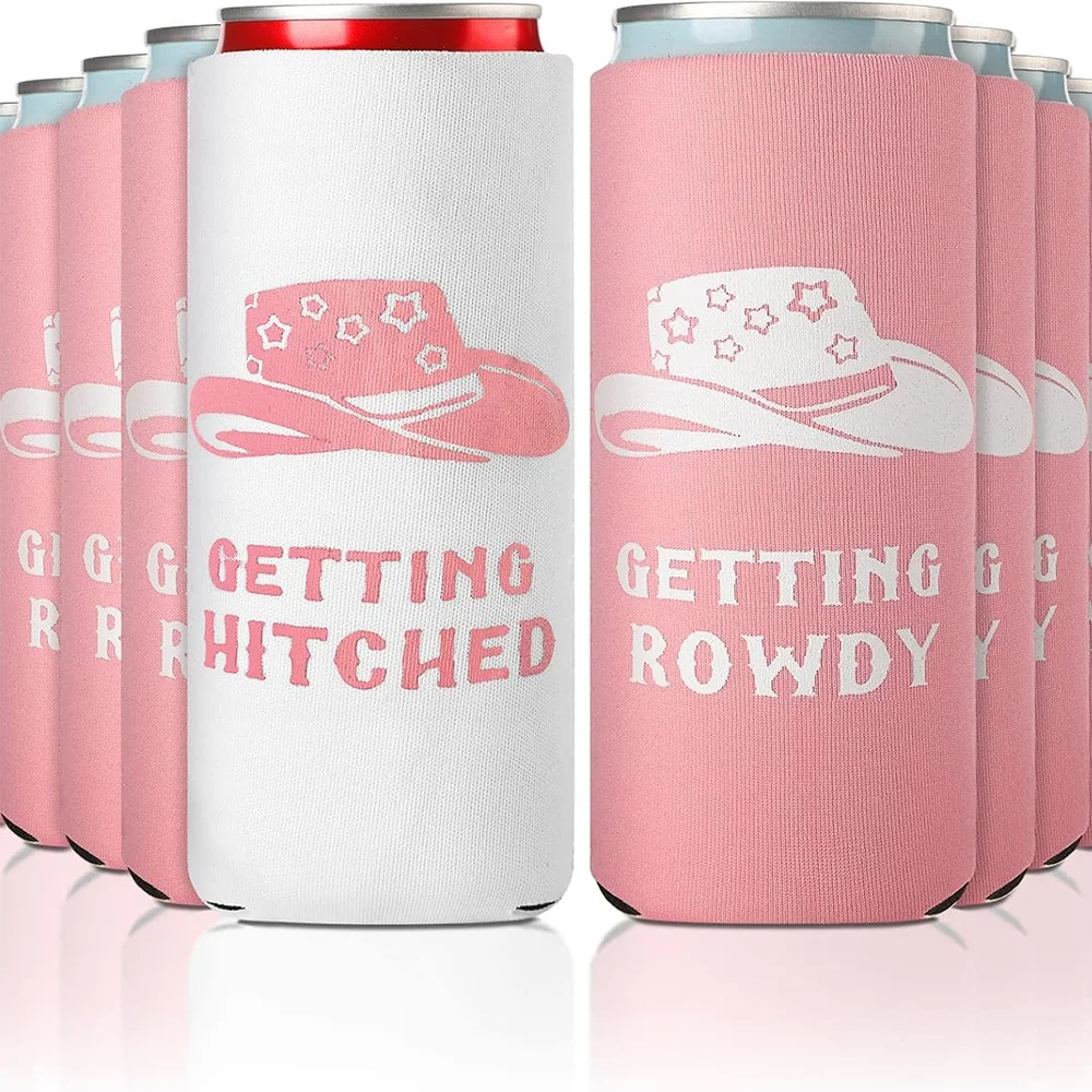 

"7 Pcs Bachelorette Slim Can Coolers – 'Getting Drink' Sleeves, Perfect for Bridal Shower & Wedding Party Decor"