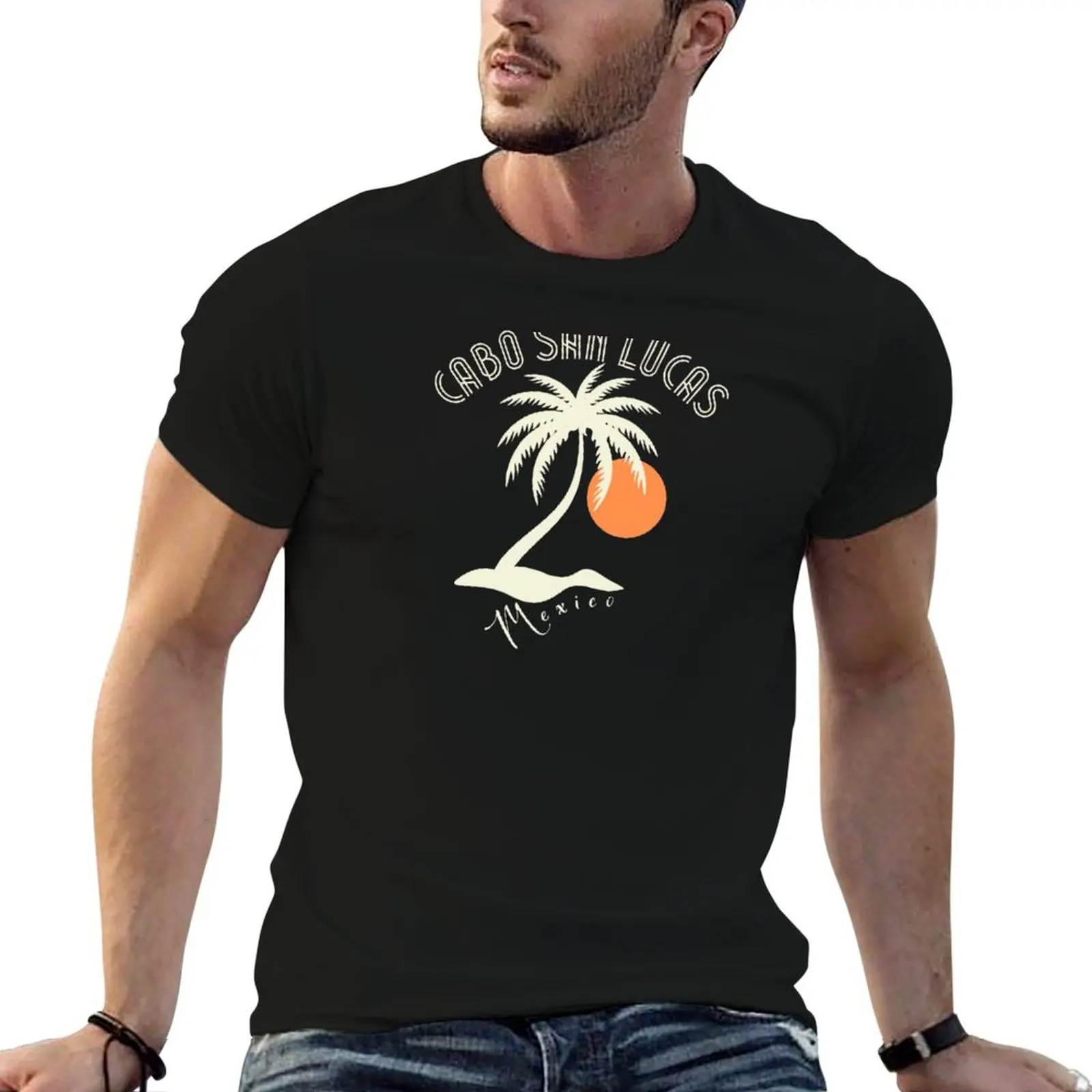Camiseta Art Deco Cabo San Lucas México - Beige - Retro para playa/vacaciones/crucero, camiseta para hombre, camiseta de verano