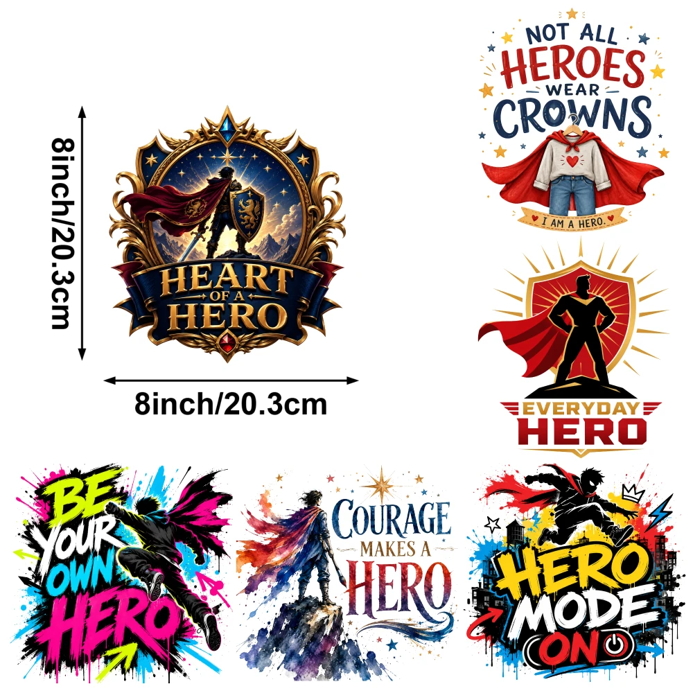 6 Pcs Hero Theme Iron on Transfers for Clothing T-Shirt Jeans Applications Washable heat transfer stickers Easy to heat press