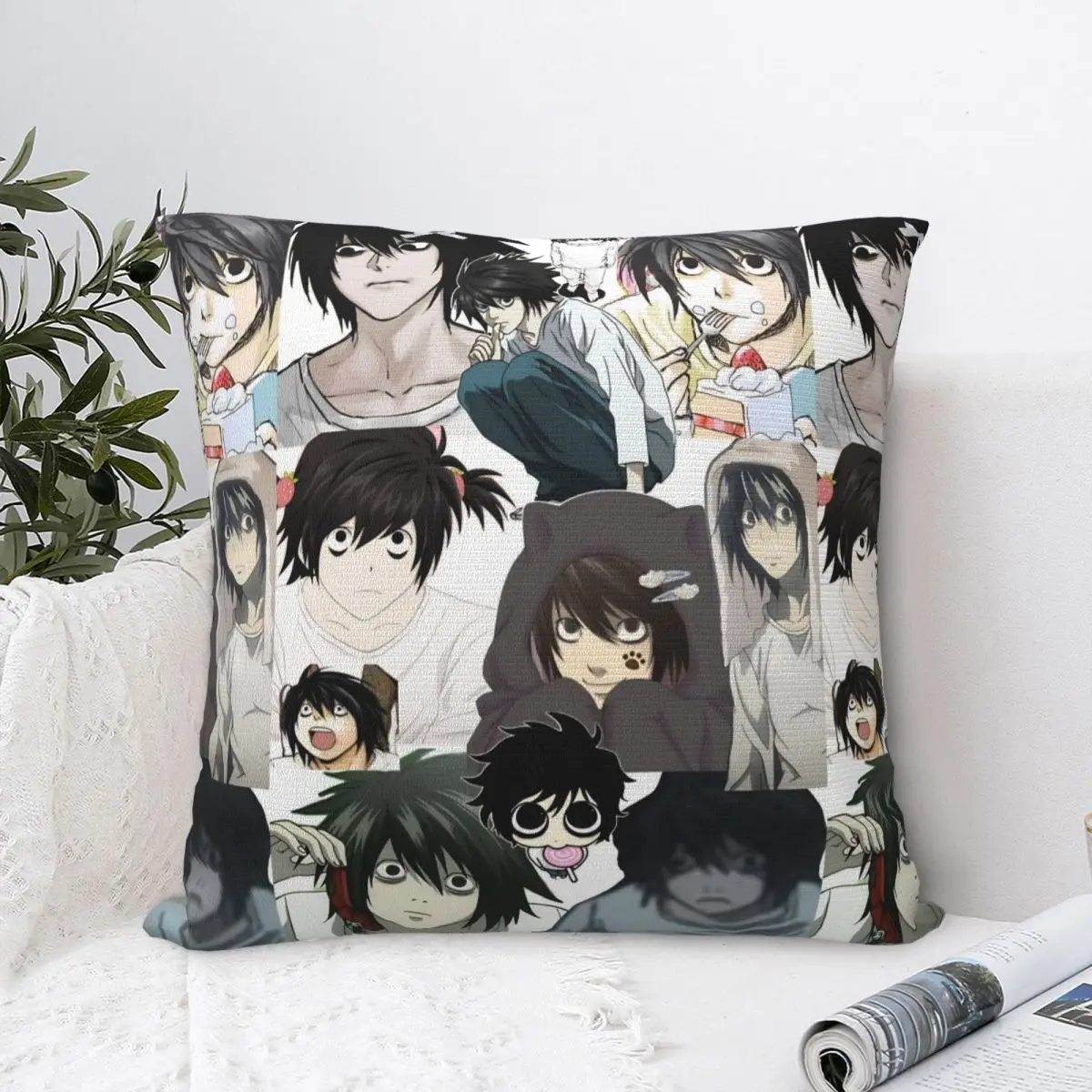 L Lawliet Square Pillow Case Deathnotes Anime Cushion Covers Custom Zippered Decor Pillowcover for Home 18