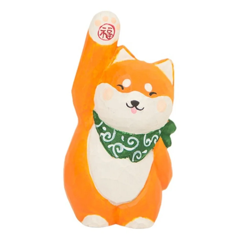 Traga boa fortuna escultura em madeira shiba-instui ornamento de madeira maciça pintado à mão dos desenhos animados shiba-instui escultura bonito pequeno