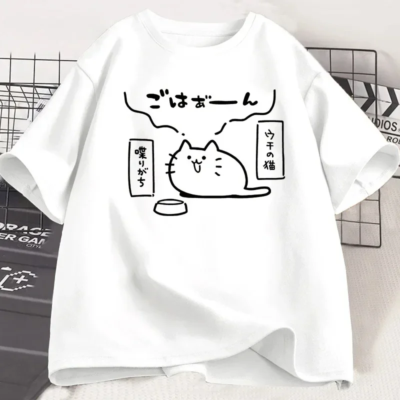 Japanse stijl kat bedrukte T-shirts voor dames korte mouw casual trendy losse oversized T-shirt dameskleding