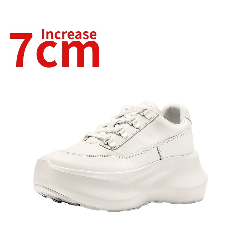 

Platform Shoes for Women Height Increased 7cm Board Shoes Soft Cowhide White Shoe Casual Sports Comfort Height Increasing Shoes