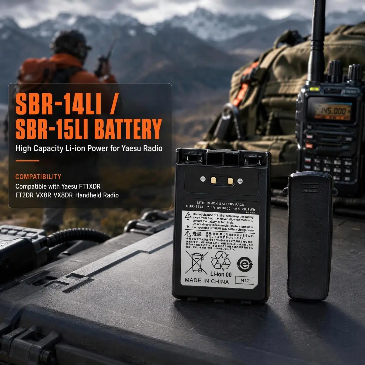 SBR-14LI SBR-15LI Rechargeable Li-ion Replacement Battery For Yaesu FT1XDR FT2DR VX8R VX8DR Ham Handheld Radio with Belt Clip