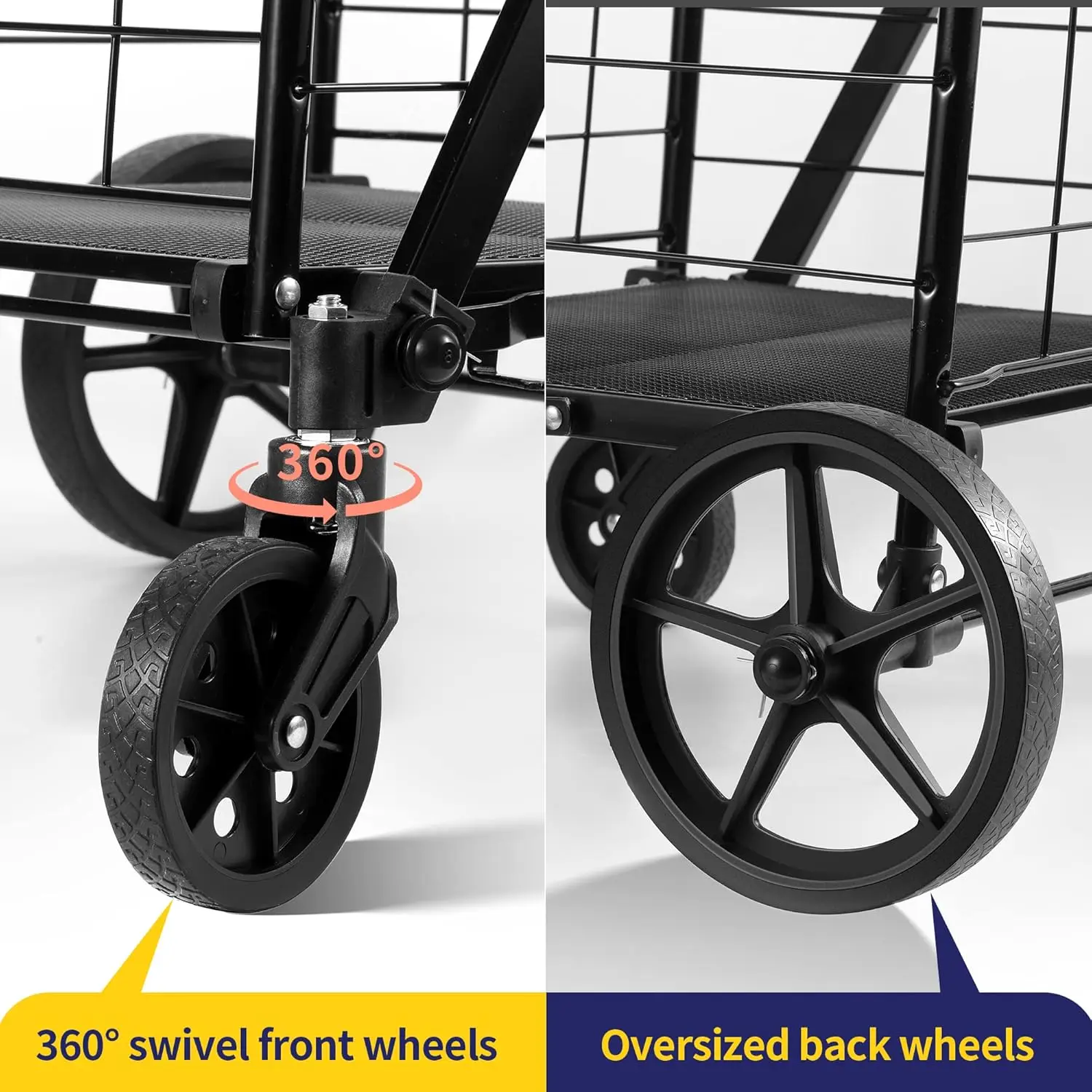 عربة تسوق قابلة للطي، عربة بقالة، سعة 340 رطل، عربة أدوات مع 360 درجة ° عجلات دوارة، سلة كبيرة وإضافية · للبيع #5