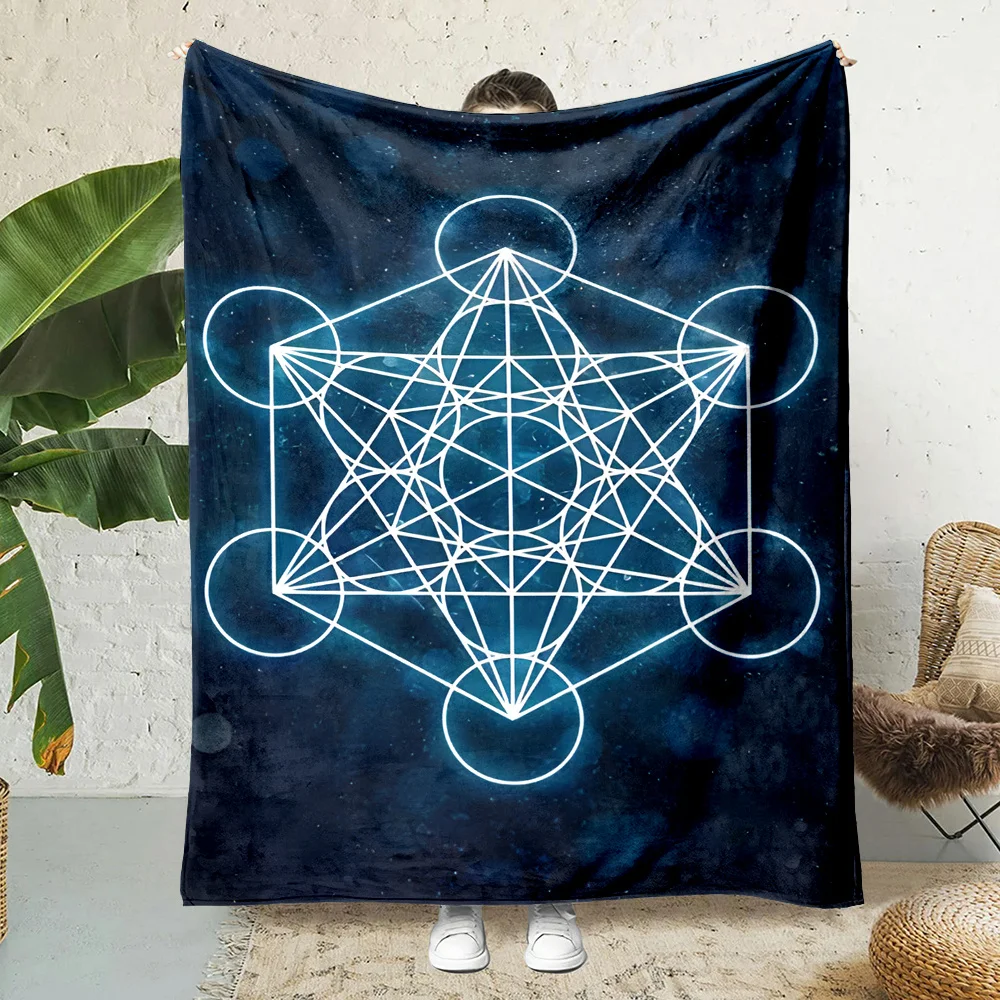 Metatron Cube Geometric Print Flannel Throw Blanket Soft Reversible All Season Office Home Gift