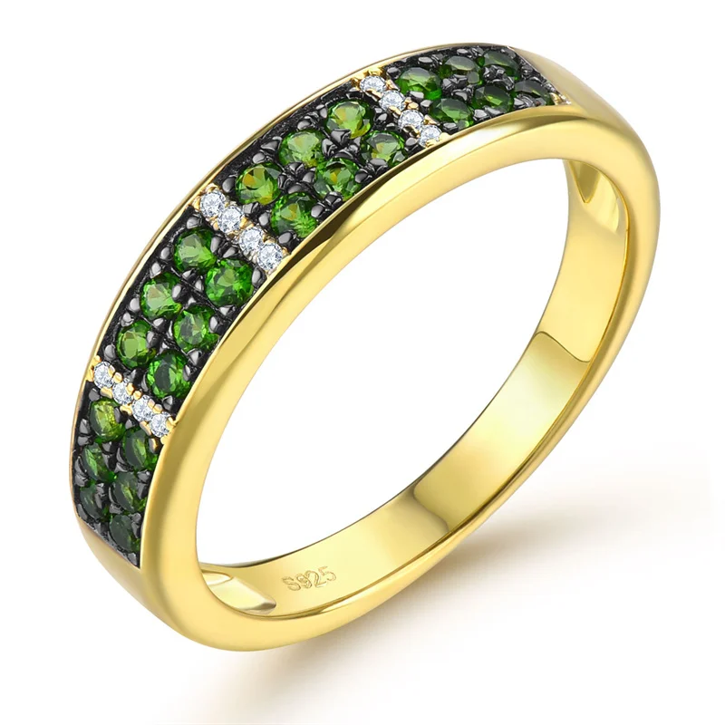 Genuine 925 Real Sterling Silver Ring Natural Chrome Diopside Ring Yellow Gold Plated Women Fashion Rings Wedding Ring