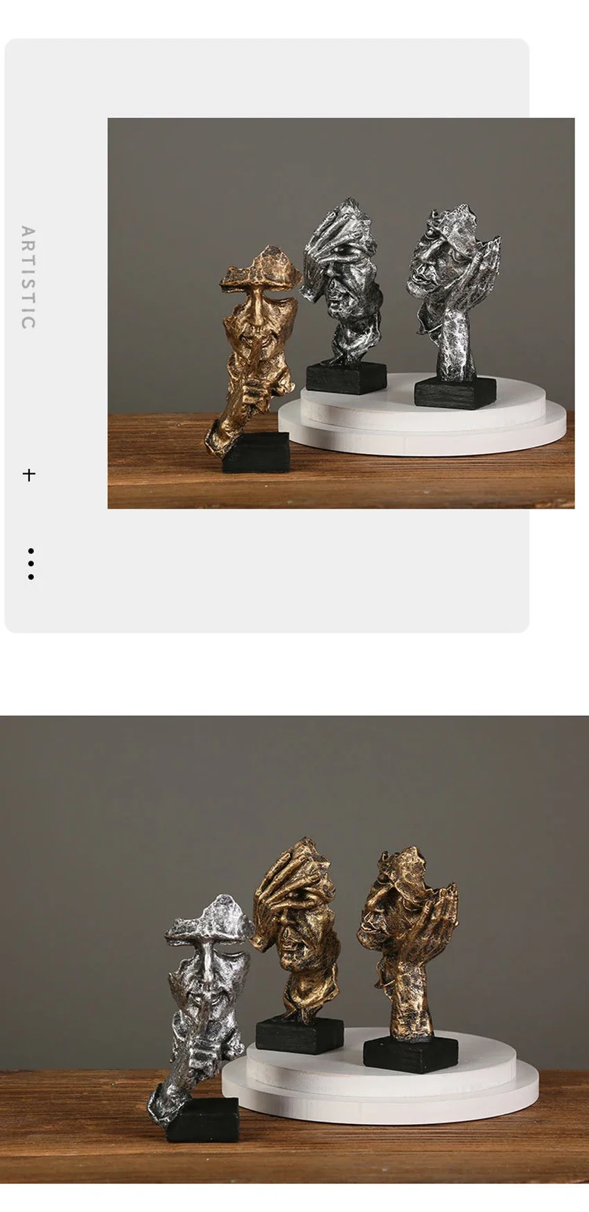 17 cm Wohnkultur Abstrakte Stille Ist Gold Figur Harz Hand Gesicht Stille Männer Statue Skulptur Hause Büro Wohnzimmer Dekoration – Detail 4