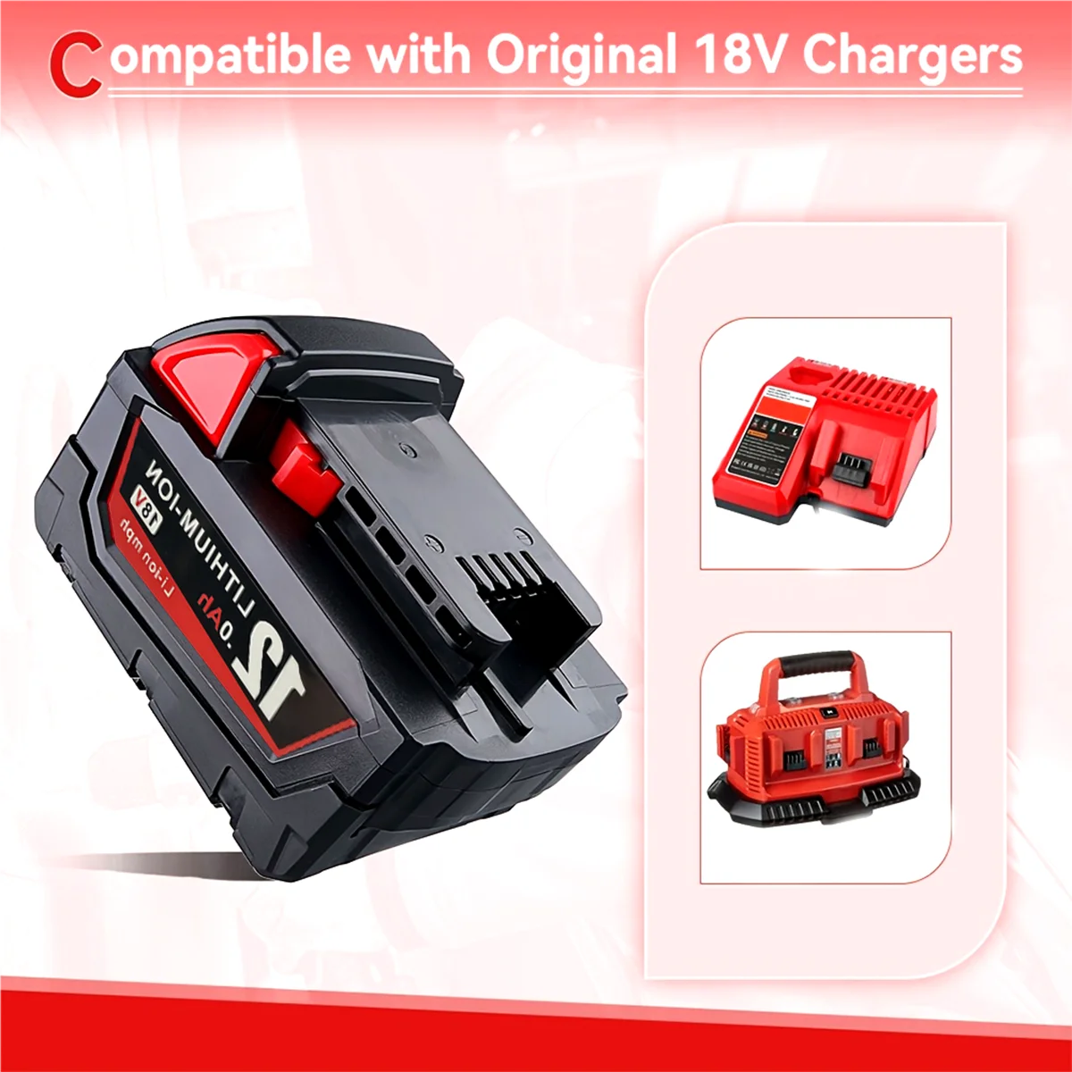 

12AH high capacity For Milwaukee M18 18V Replacement For Milwaukee M18B5 XC Li-ion battery 48-11-1815 2604-20 48-11-1850 charger