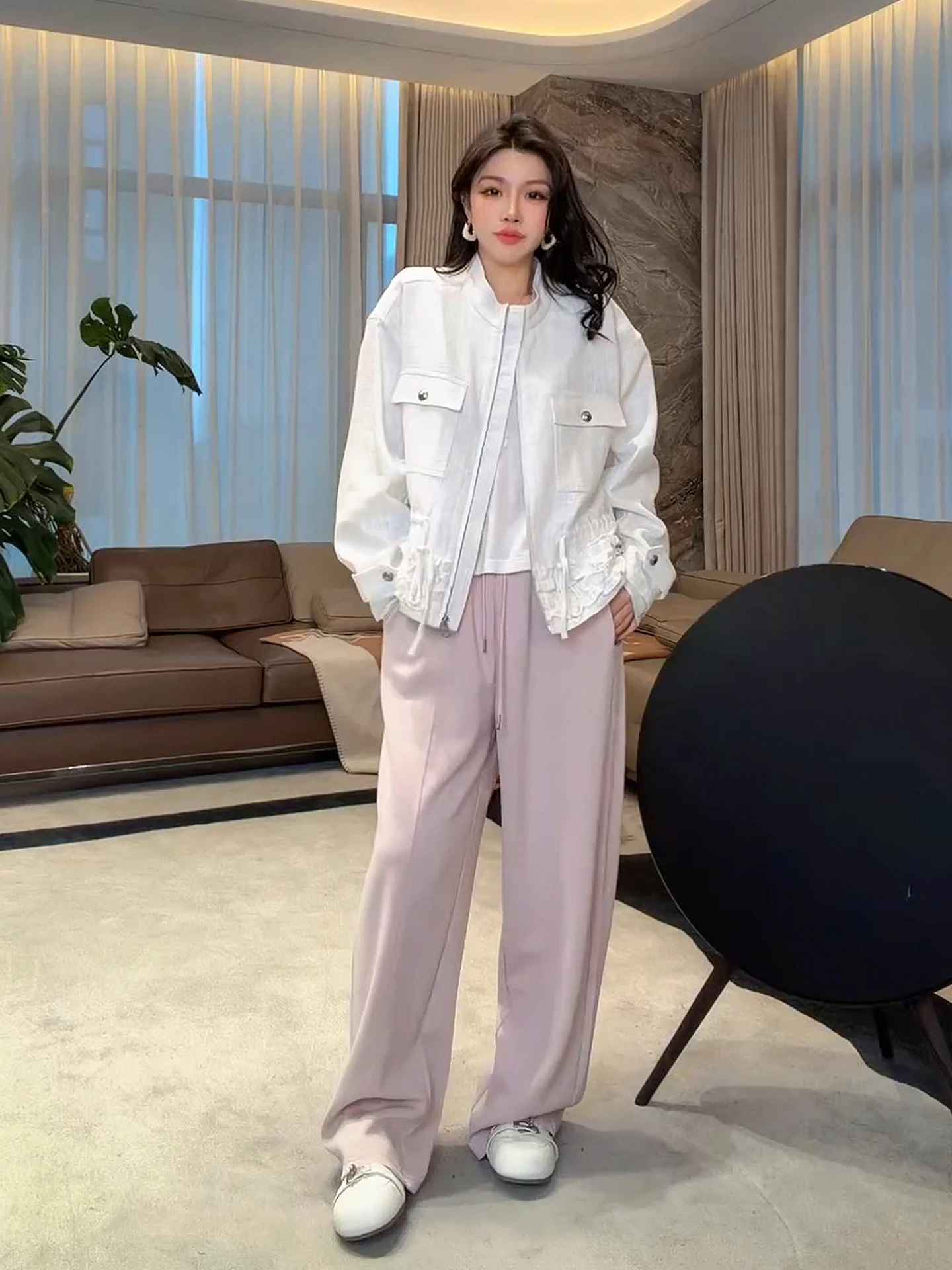 

Loose Fit ort Jaet ME White Cliff Flower 2026 Flax Long Staple Cotton Wood ain Faion Slimming Casual Sle Women...