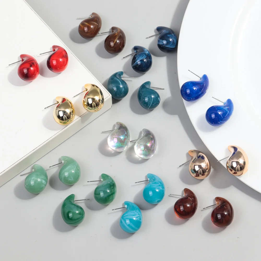 FishSheep Statement Chic Acrylic Dupes Chunky Tear Drop Earring for Women Lightweight Smooth Hoop Earrings Trendy Jewelry Gifts