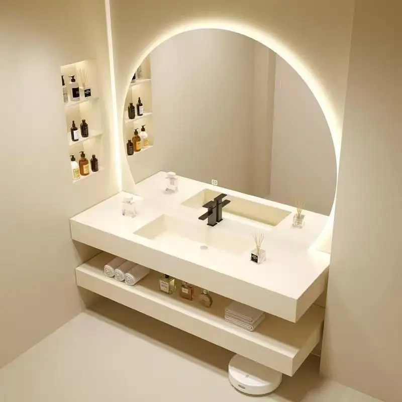 

Bathroom Vanity Double Rock Slab Bathroom Cabinet Integrated Seamless Ceramic Hotel Homestay Wash Toilet Basin Furnitures