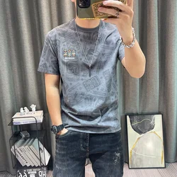 Short-sleeved T-shirt Men's 2024 Summer New Arrival Men's Cartoon Printed Slim-fit Half-sleeved Cotton T-shirt Pure Cotton Top