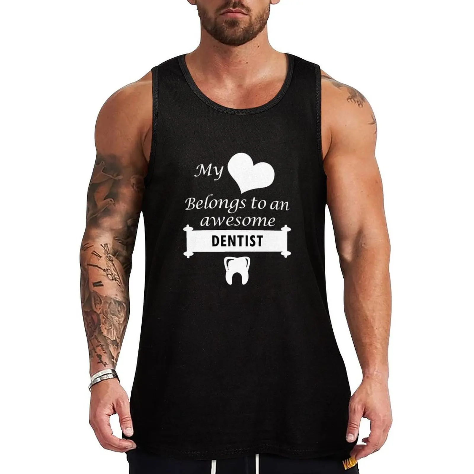 Майка с надписью «Dentist Lover Birthday Surprise My Heart Belongs», устойчивая к поту, влагоотводящая, для занятий спортом