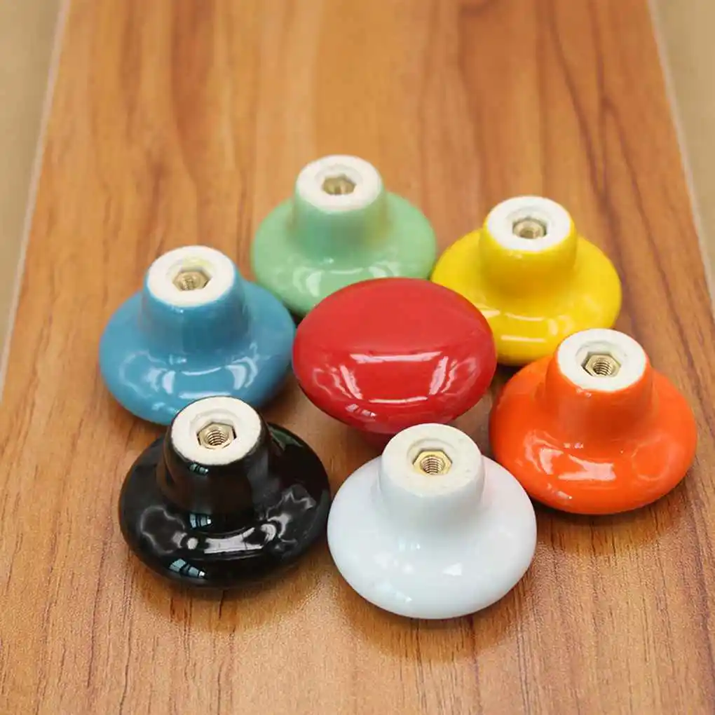 Colorful Ceramics Button Shape Round Handles Pull Knobs for Cabinet Cupboard Wardrobe Drawer Closet Door
