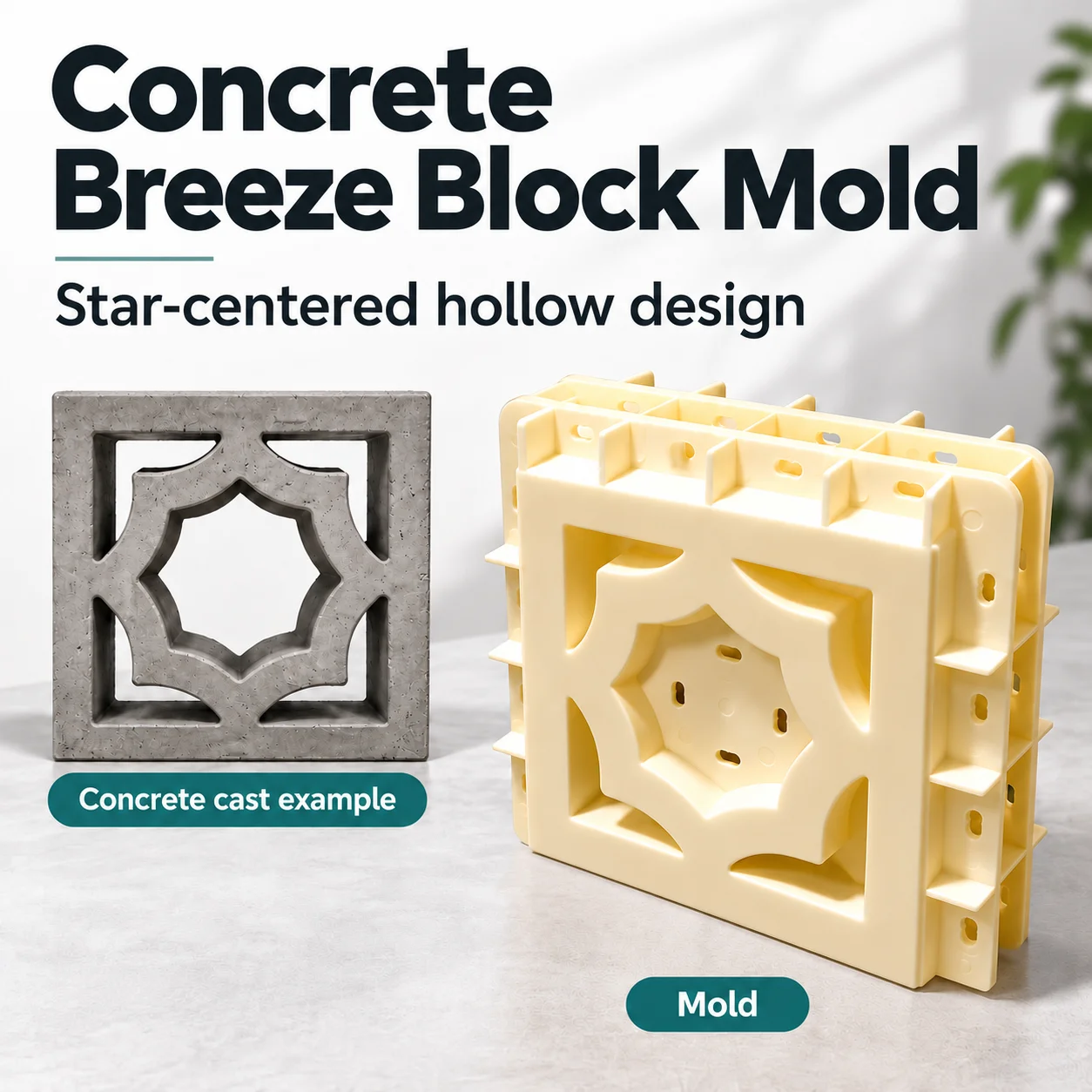 Concrete Block Mold 30x30x10cm, Plastic Easy Demold Reusable Star Screen Form for Garden Wall Courtyard Patio Divider Decor