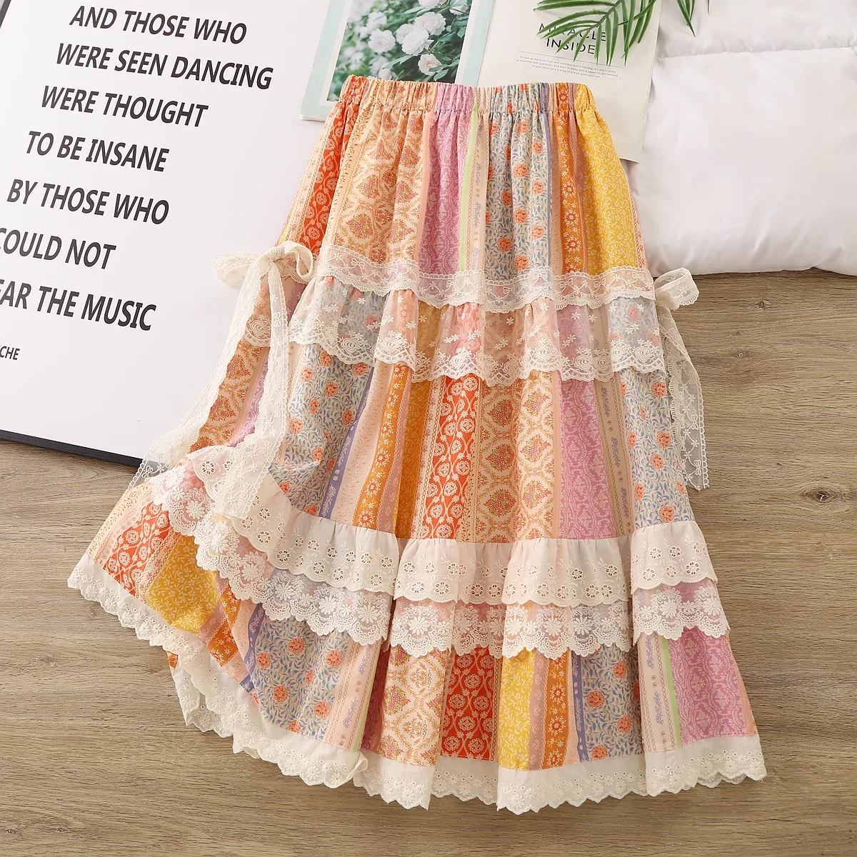 2025 boêmio rendas retalhos impressão saias para mulheres primavera japão boho doce algodão impresso midi saias boho roupas