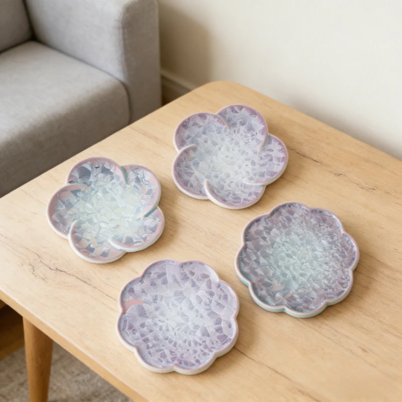 

Керамический поднос для чая с кристаллической глазурью и эффектом изменения цвета, в форме цветка, градиентный, высококачественный, роскошный, аксессуар для чайного набора