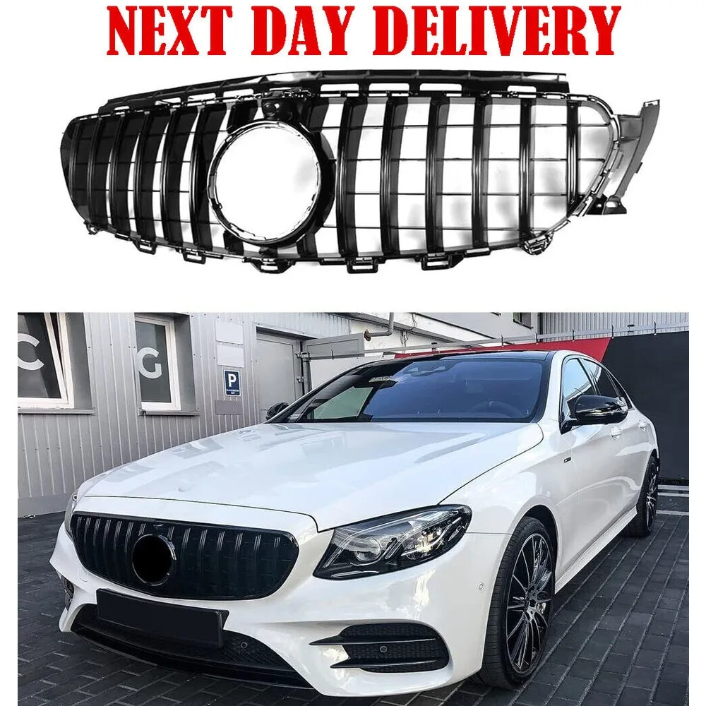 For Mercedes E Class W213 C238 16-20 Front Bumper Grille Gloss Black GT R Style