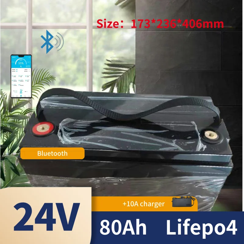 24V 80Ah Lifepo4 Battery Pack For Energy Storage System UPS EV Scooter Motor Home Golf Trolley Solar Street Light+10A Charger