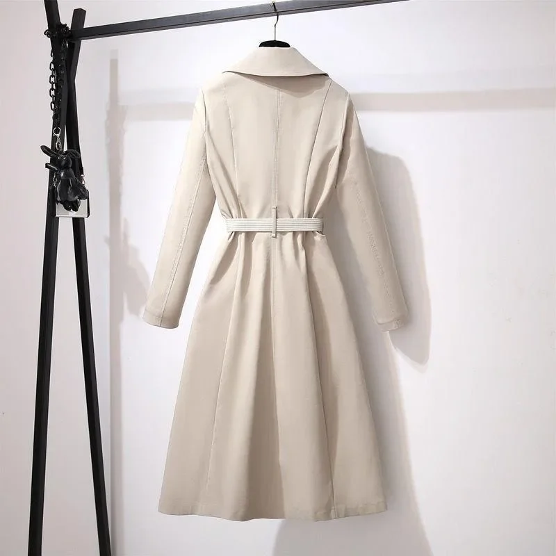 Autumn Women's New Korean Double breasted Windbreaker Casual Jacket Coat Long Sleeve Belt Windproof Casual Mid length Coat