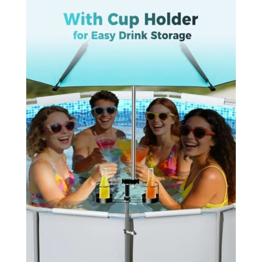 Above Ground Pool Shade Umbrella Outdoor Sunshade Canopy in Beige Polyester with UV Protection, Includes 2 Pack Cup Holders, Fi