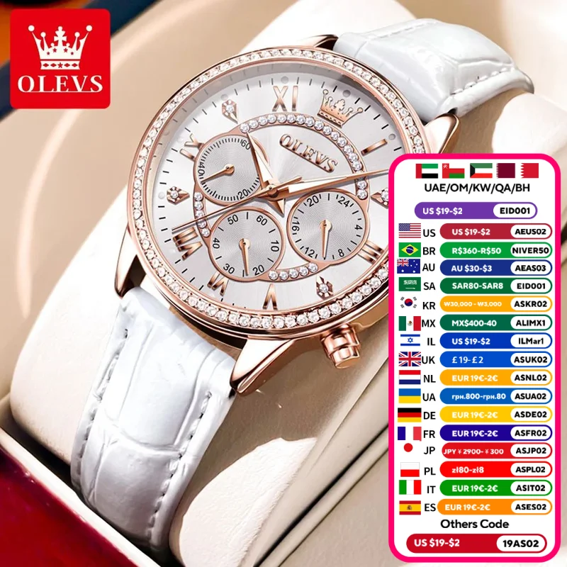 OLEVS Original Women‘s Watch Ladies Analog Quartz Elegant Diamond Wristwatch Leather Strap 3Bar Waterproof Luxur Brand 2915