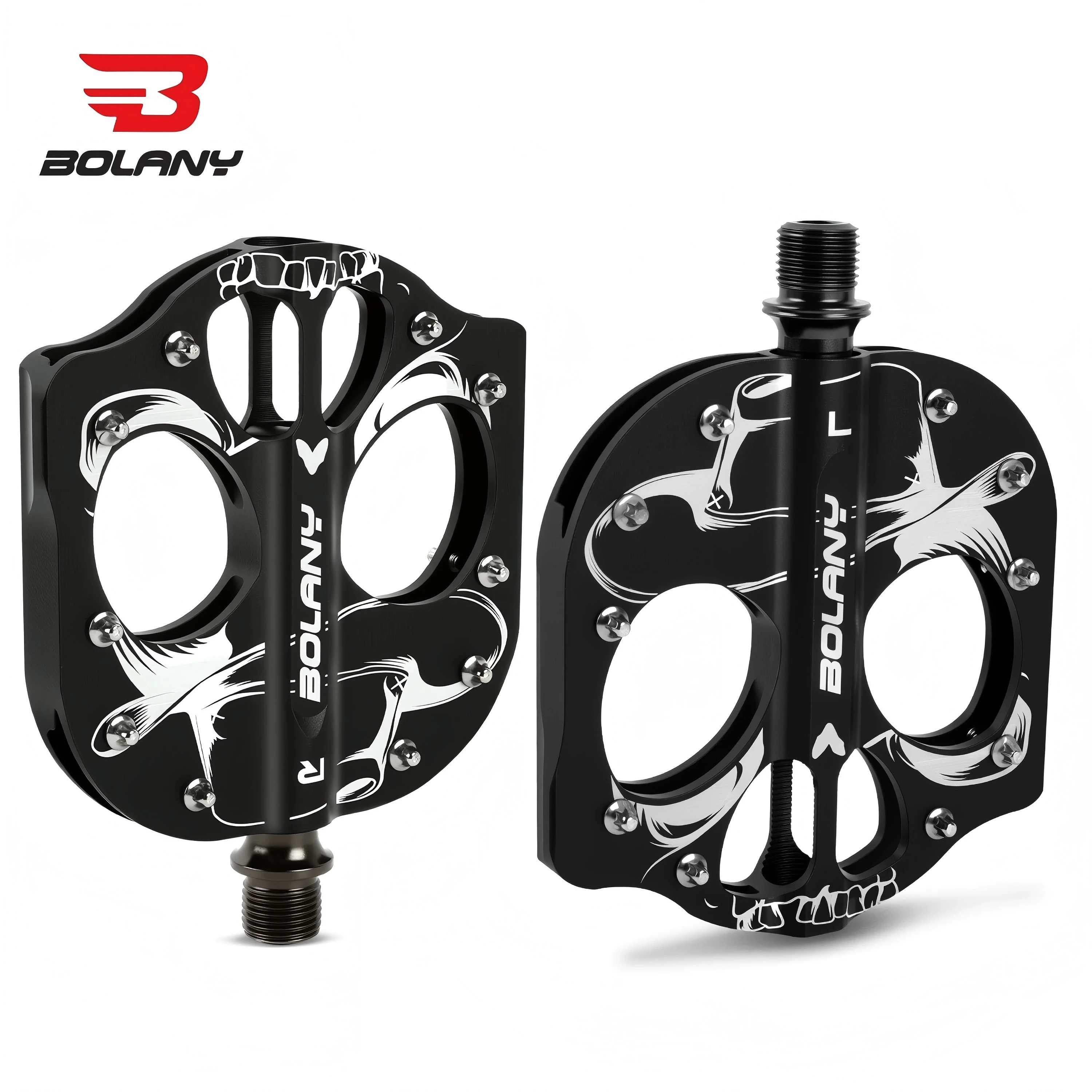 

BOLANY Skull Bicycle Pedals-Aluminum Alloy Chrome Molybdenum Axle 3 Sealed Bearings 20 Anti-Slip Pins Fits 9/16 Universal Bikes