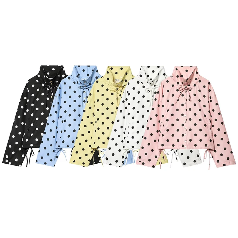 Slim Fit Polka Dot Coat Women New Fashion Long Sleeve Jacket Vintage Dot Print Elegant Office Lady Outerwear Cardigan 2026