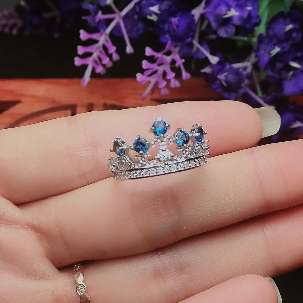 خاتم التاج الفضي إجمالي 0.5ct الياقوت الطبيعي خاتم فضة مع 3 طبقات طلاء الذهب 925 الفضة الياقوت مجوهرات هدية للمرأة