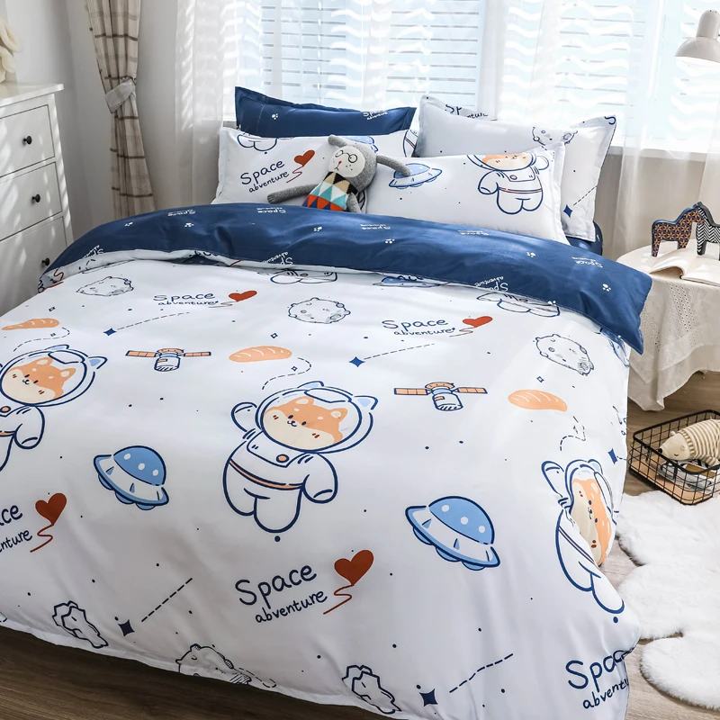 Korea style Double bed Duvet cover Microfiber bedding queen king Twin size 220x240 200x230 for single cartoon Plaid 1PCS