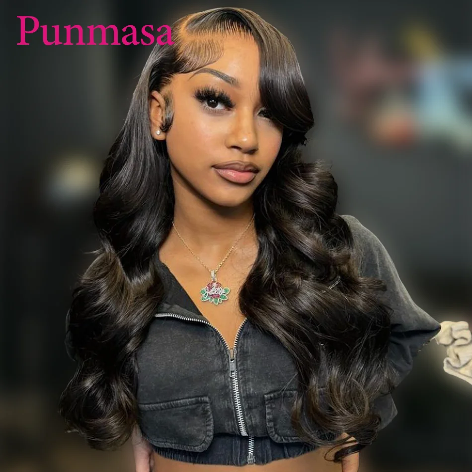 Punmasa Dark Burgundy Purple Color Body Wave 13x6 Lace Front Glueless Human Hair Wig 13x4 Wear To Go Transparent Lace Wigs 200%