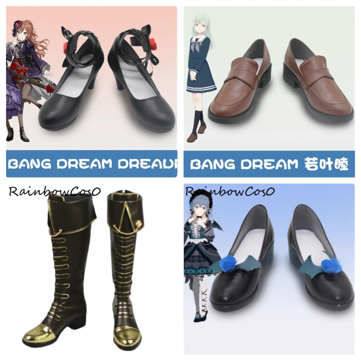 Minato Yukina Hikawa Sayo Imai Lisa Asahi Rokka Wakaba Mutsumi BanG Dream! Roselia Cosplay Shoes Boots Game W4928