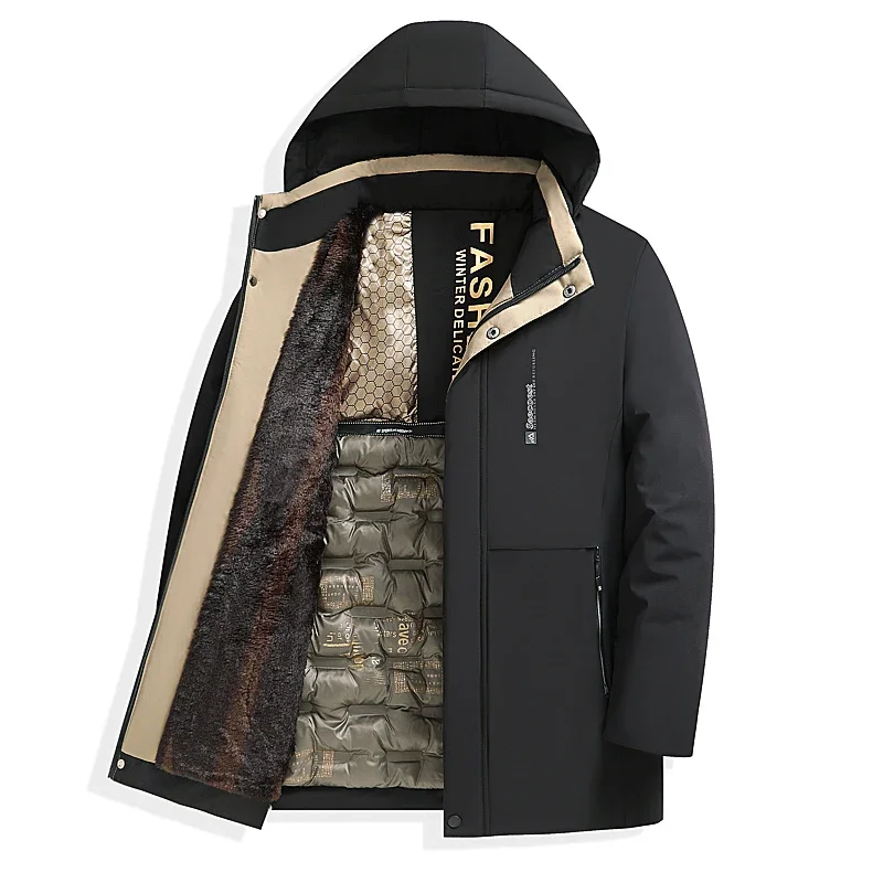 Winter Cotton Clothing Autumn Winter New Solid Color Thickened Windproof Graphene Warm Business Hooded Coat Mid-length Jacket