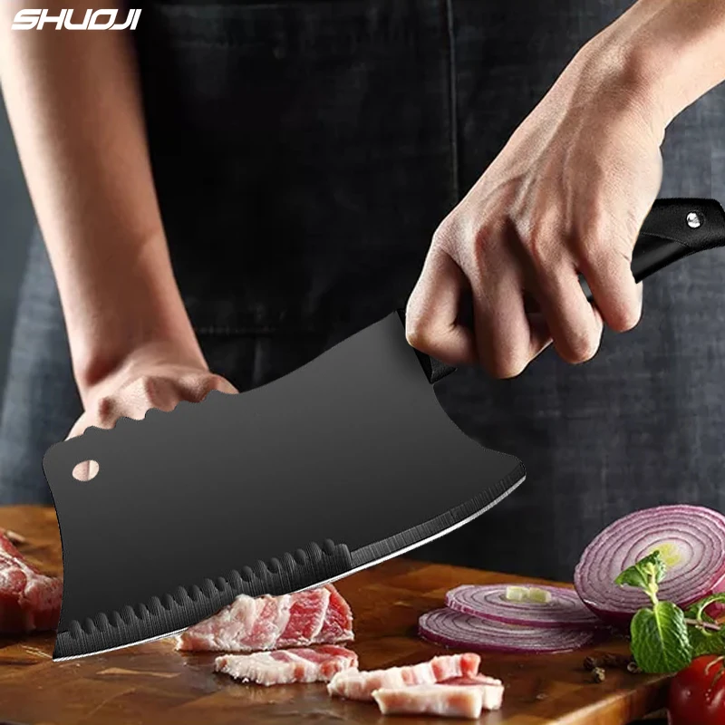 

SHUOJI Butcher Knife Stainless Steel Bone Chopping Knife Meat Vegetables Slicing Cleaver High Hardness Kitchen Chef Cutter Tools