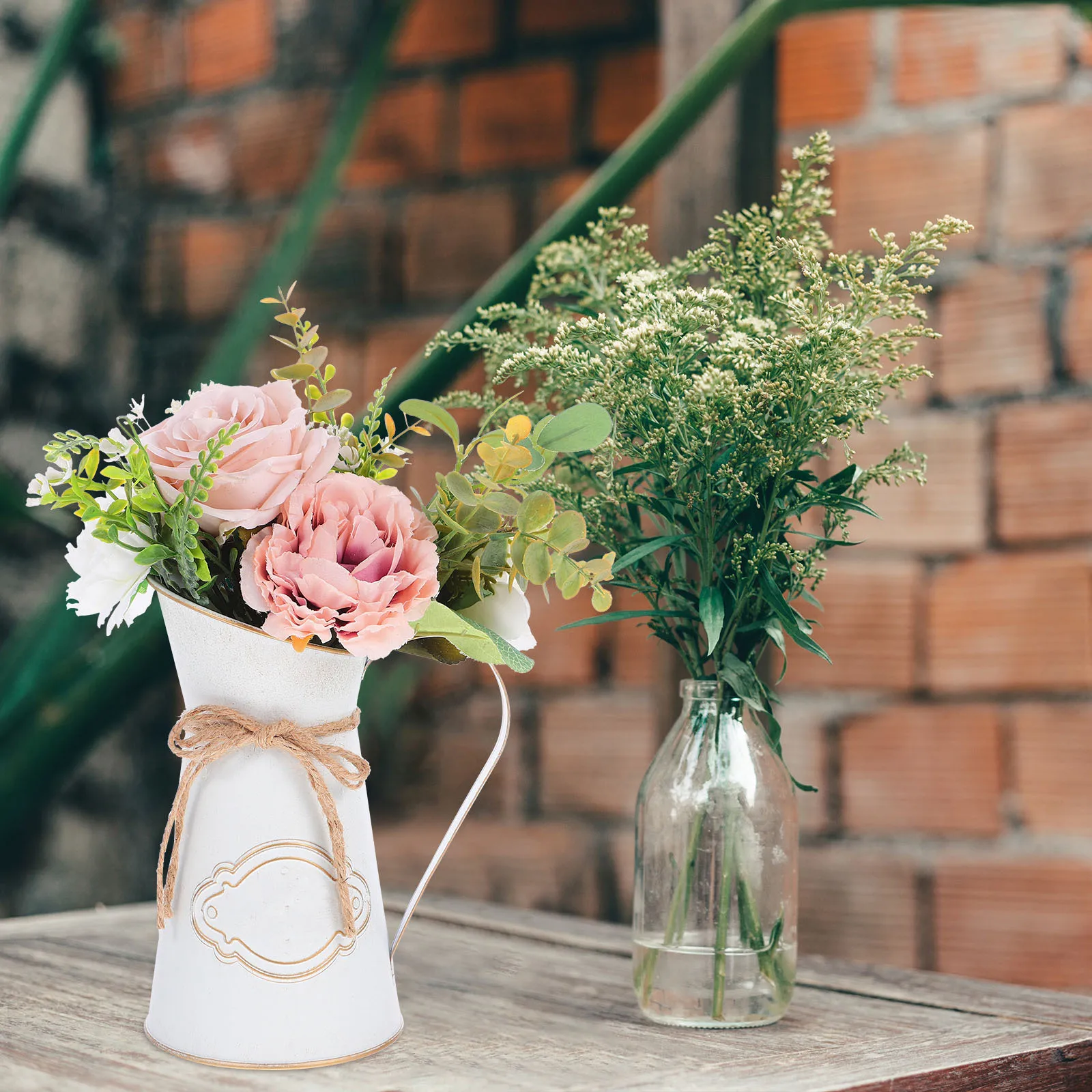 

Rustic Style Galvanized Iron Vase Decorative Flower Jug for Home Decor Weddings Parties Farmhouse Bedroom Living Room