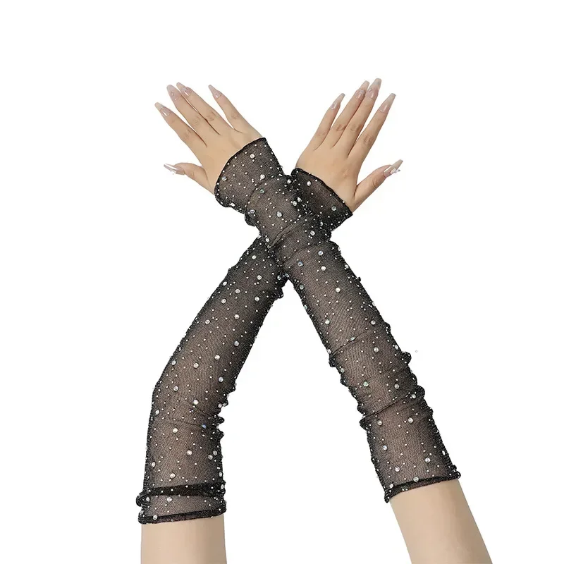 Sweet Sun Protection คริสตัลแขนแขนตาข่ายแขนยาวผ้าไหมน้ําแข็งแขน Breathable มือแขนฤดูร้อนสําหรับผู้หญิง