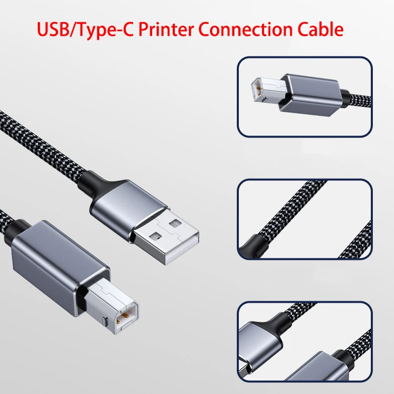 

Universal USB Printer Cable for Laptop/PC - Reinforced Fiber Jacket, Plug & Play, Fax/Scanner/MFP Support