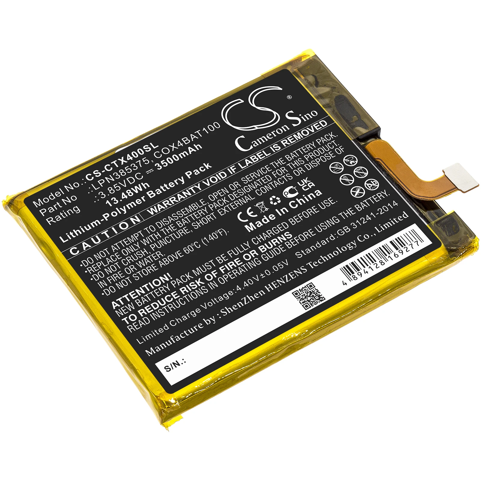 

Li-Polymer Mobile, SmartPhone Battery for Crosscall, 3.85V 3500mAh, Compatible Models: Core X4