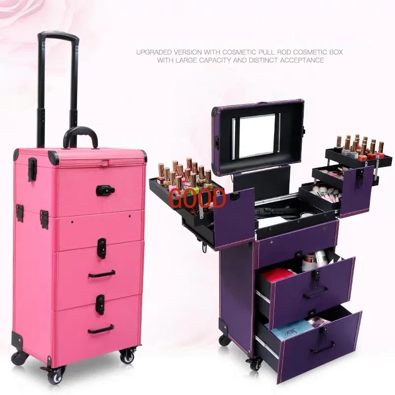 Women trolley cosmetic suitcase rolling luggage multi-layer trolley makeup box beauty tattoo manicure carry on toolbox