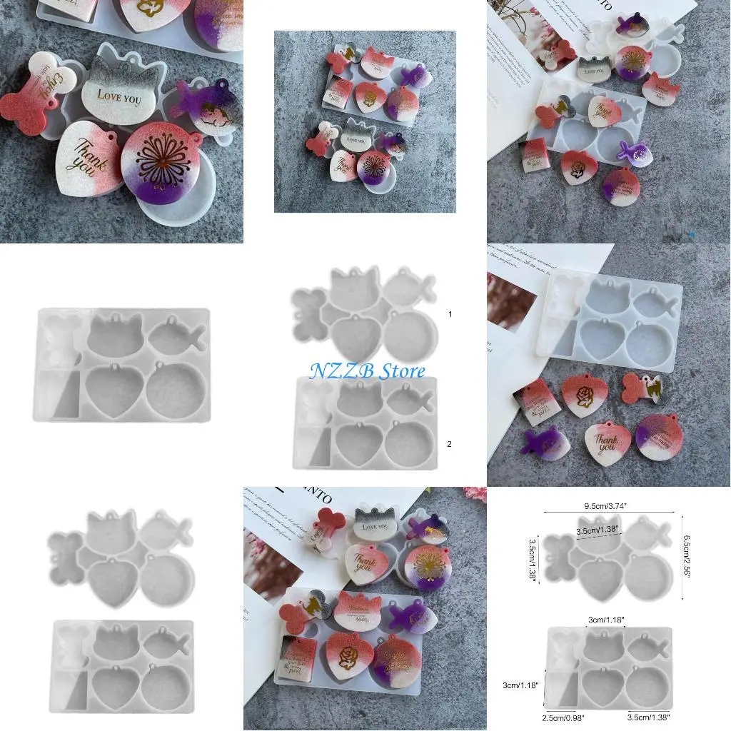 

T21F 1/2Pcs Handmade for Cat Bone Fish Mould Silicone Keychain Mold with Hole