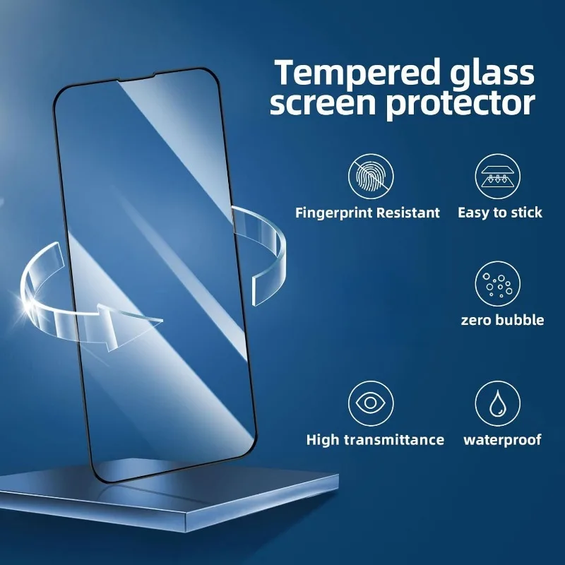 5 قطعة واقي للشاشة من الزجاج المقسى لهاتف آيفون 11 12 13 14 15 16 17 Pro Max 15 16 Plus XR XS Plus XR XS مع فيلم حافة سوداء