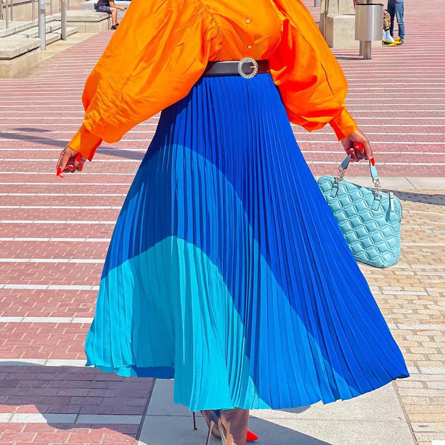 Falda larga plisada de cintura alta para mujer, media falda holgada de color, elegante y a la moda, para verano, 2024