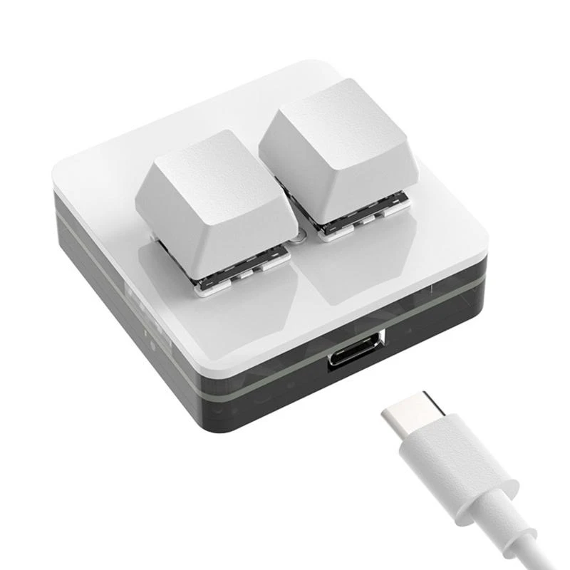 Teclado mecânico macro 2 teclas, teclado portátil para jogos USB C com luzes coloridas melhora a jogabilidade